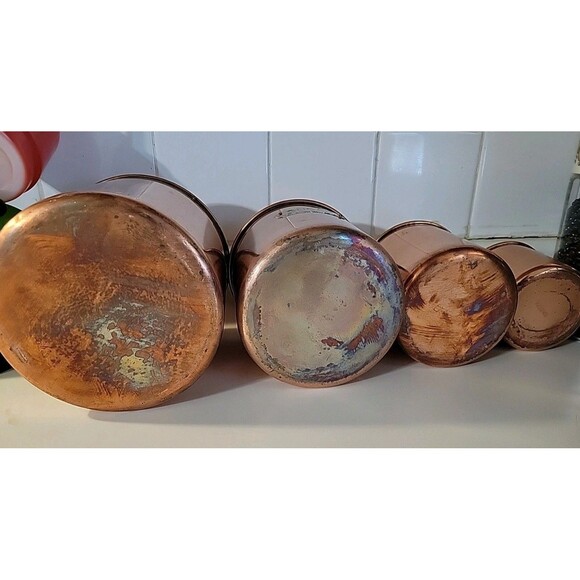 Vintage Copper Canister Set of 4 Nesting with lids Unmarked 1970's Tea Coffee - Picture 7 of 12